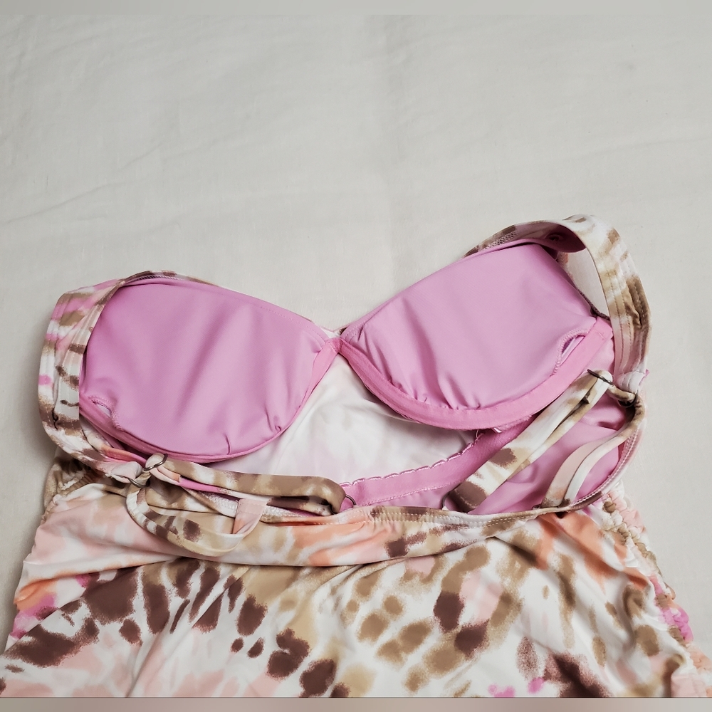 Lands End Waist Tie Tankini Swimsuit Top Tie Dye Pink Size 6 Built in Bra Summer - Picture 3 of 9